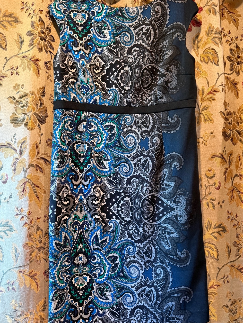 Chico's Size 1 Blue Black Paisley Sheath Dress